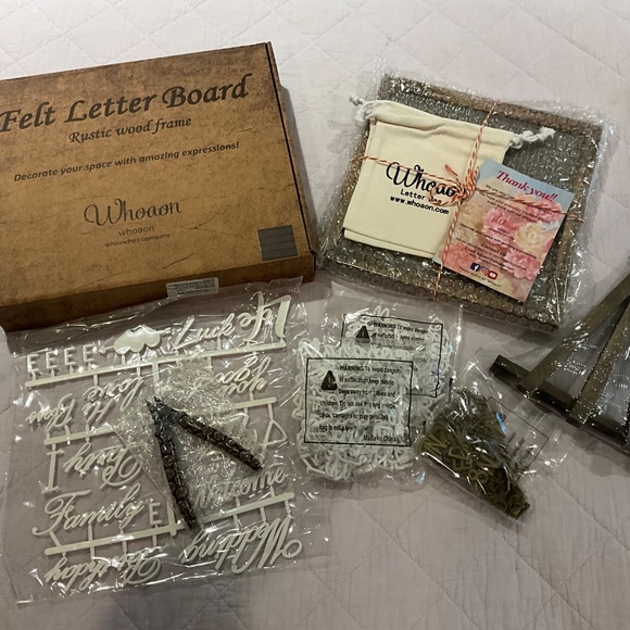 Whoaon Rustic Wood Frame Gray Felt Letter Board, 10x10 NEW White + Gold Letters - Picture 2 of 3